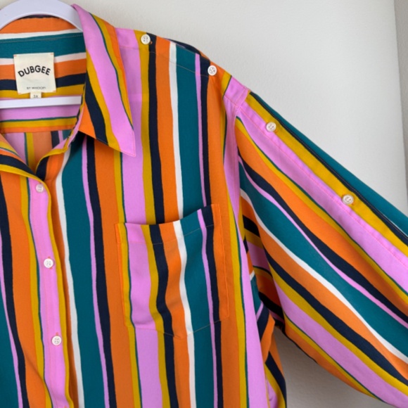 DUBGEE BY WHOOPI Multicolor Vertical Striped Casual Button Up Top / Size Plus 3X - Picture 5 of 15